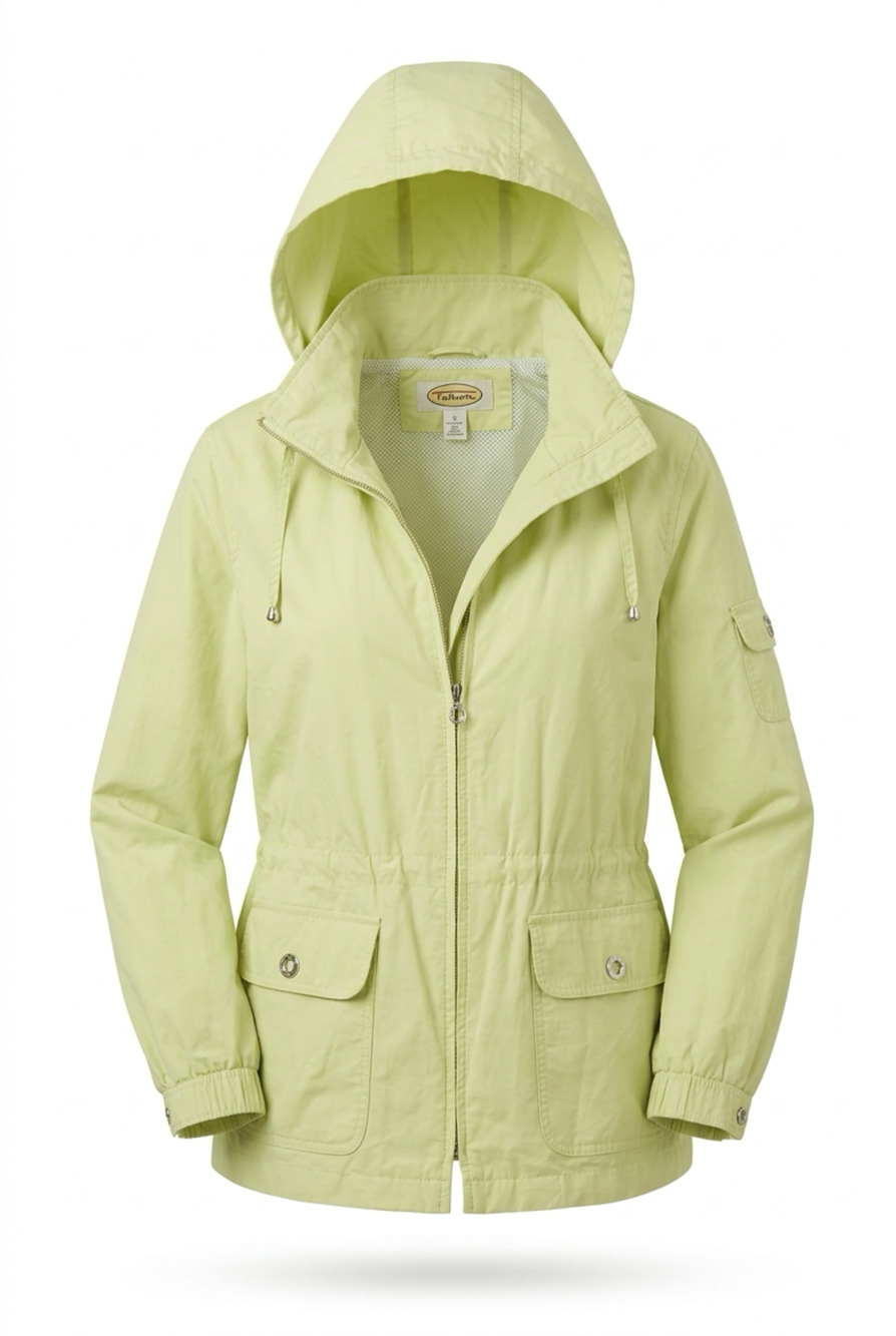 Talbots Petites M Green Hooded Utility Rain Jacket Lightweight Anorak Coat size